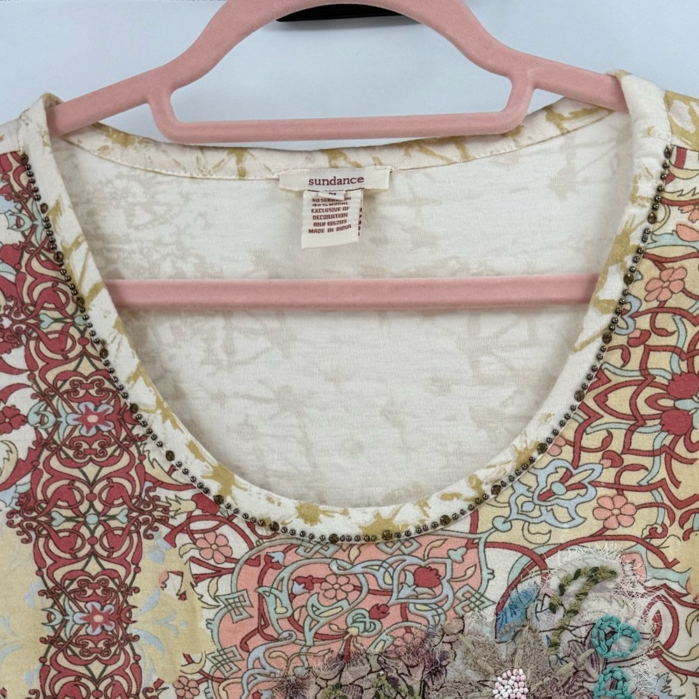 Sundance Artisan Patchwork Floral Embroidered Top… - image 6